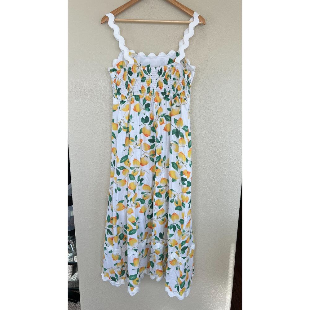 Women's Boutique Lemon Ric-Rac Maxi Dress Large Smocked Cotton Summer Dress - Picture 5 of 8